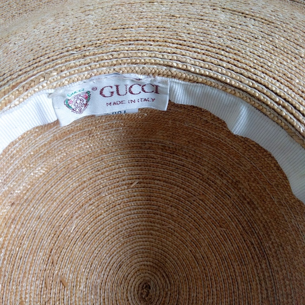 HP ❤️ Vtg Gucci Straw Flower Wide Brim Floppy Hat - Picture 7 of 7
